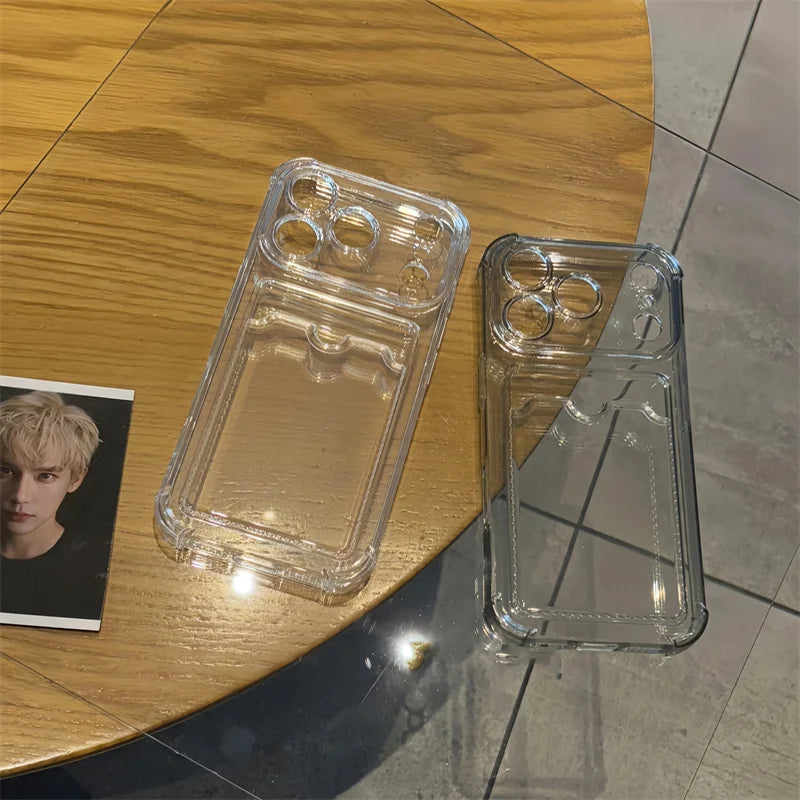 Shockproof Card Slot Holder Pocket Phone Case For iPhone 17 13 12 11 Pro Max 17 Air Clear Cases For iPhone 16 15 14 Plus Cover