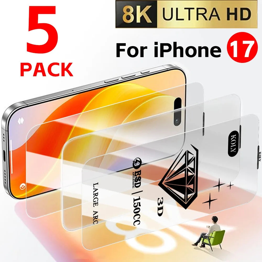 5/3/1Pcs HD Premium Tempered Glass Film For iPhone 17 Pro Max/17 Pro/17 Air 3D Full Cover 8K Screen Protector Anti-scratch Film