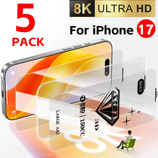 5/3/1Pcs HD Premium Tempered Glass Film For iPhone 17 Pro Max/17 Pro/17 Air 3D Full Cover 8K Screen Protector Anti-scratch Film