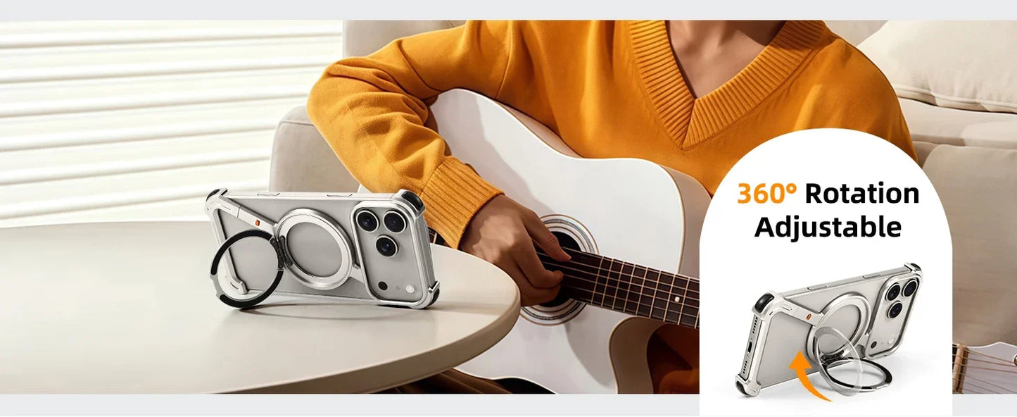 Eary Z Case for iPhone 17 Pro Max Air Phone Case Frameless with 360°Rotation Magnetic Stand Magsafe Shockproof Protective Cover