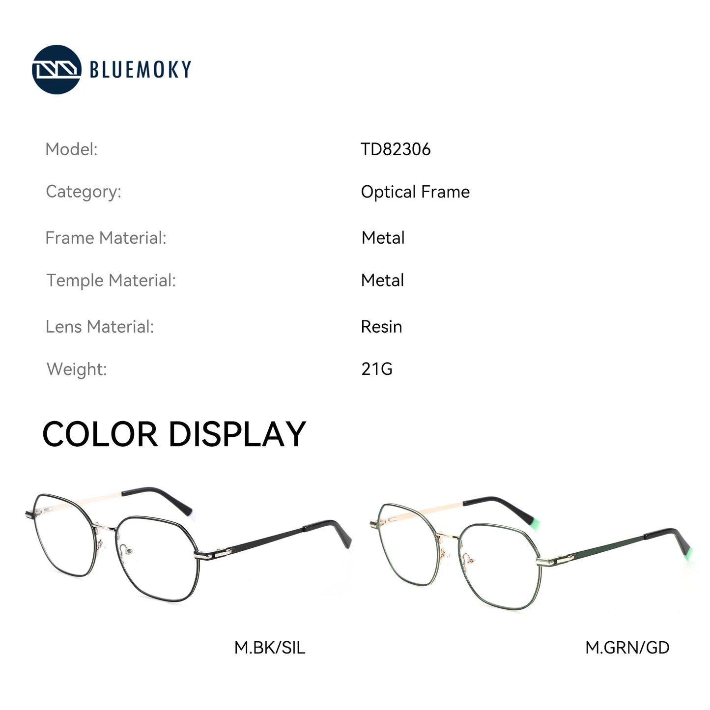 BLUEMOKY Men Alloy Prescription Eyeglasses Women Metal Square Glasses Anti-Blu- Light Myopia/Hyperopia/Progressive Eyewear
