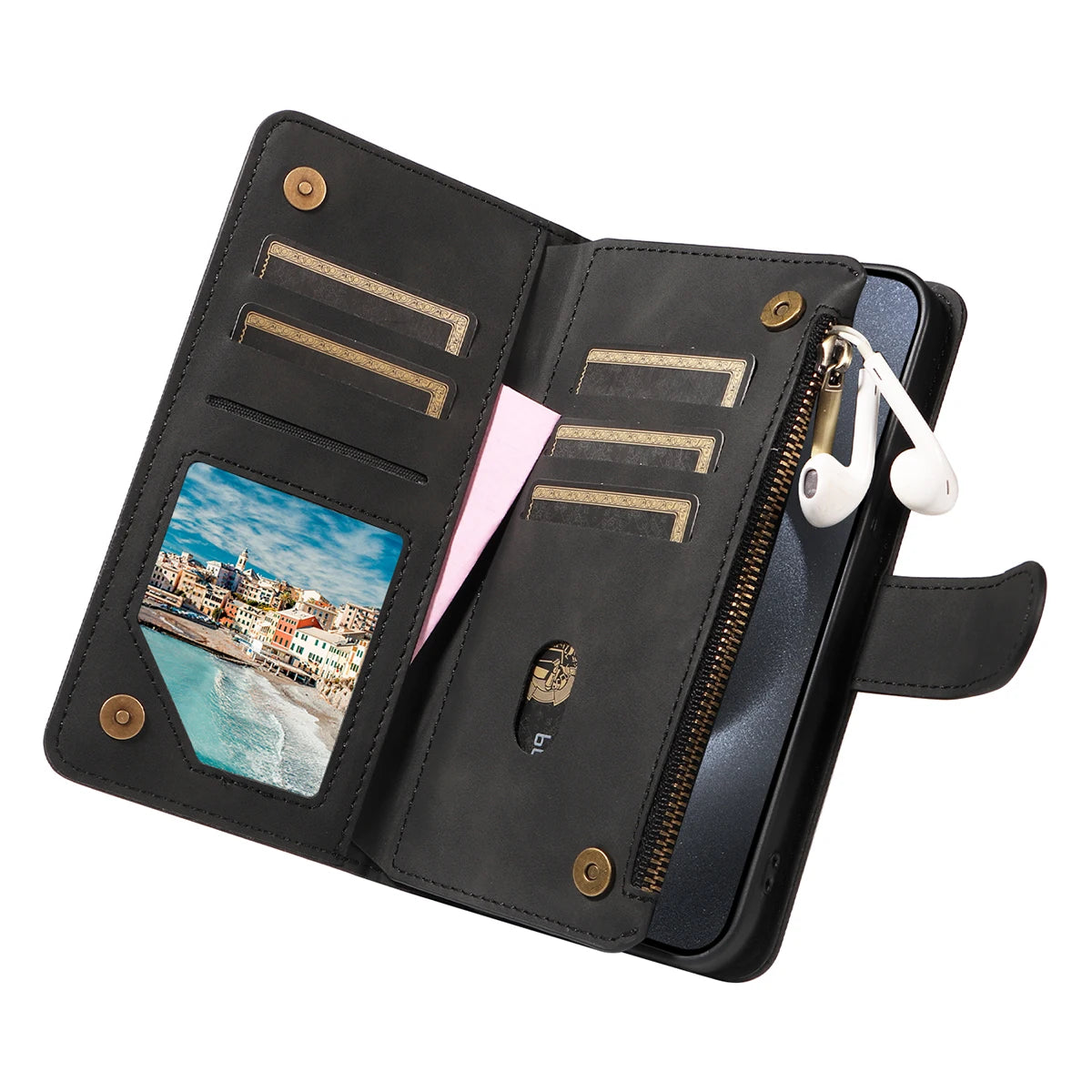 Skin Friendly Leather Phone Case for Xiaomi POCO X3 X5 C3 M2 M5S 11T 11Lite 12 12T 13Lite14 with Card Slots Zipper Wallet Cover