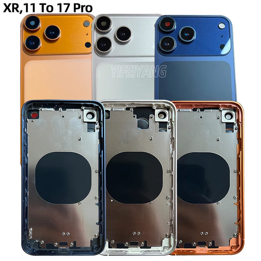 For iPhone XR TO 17PRO 11 TO 17 Pro LITE 17 PRO Max Back Housing Battery Cover Middle Frame with SIM Tray