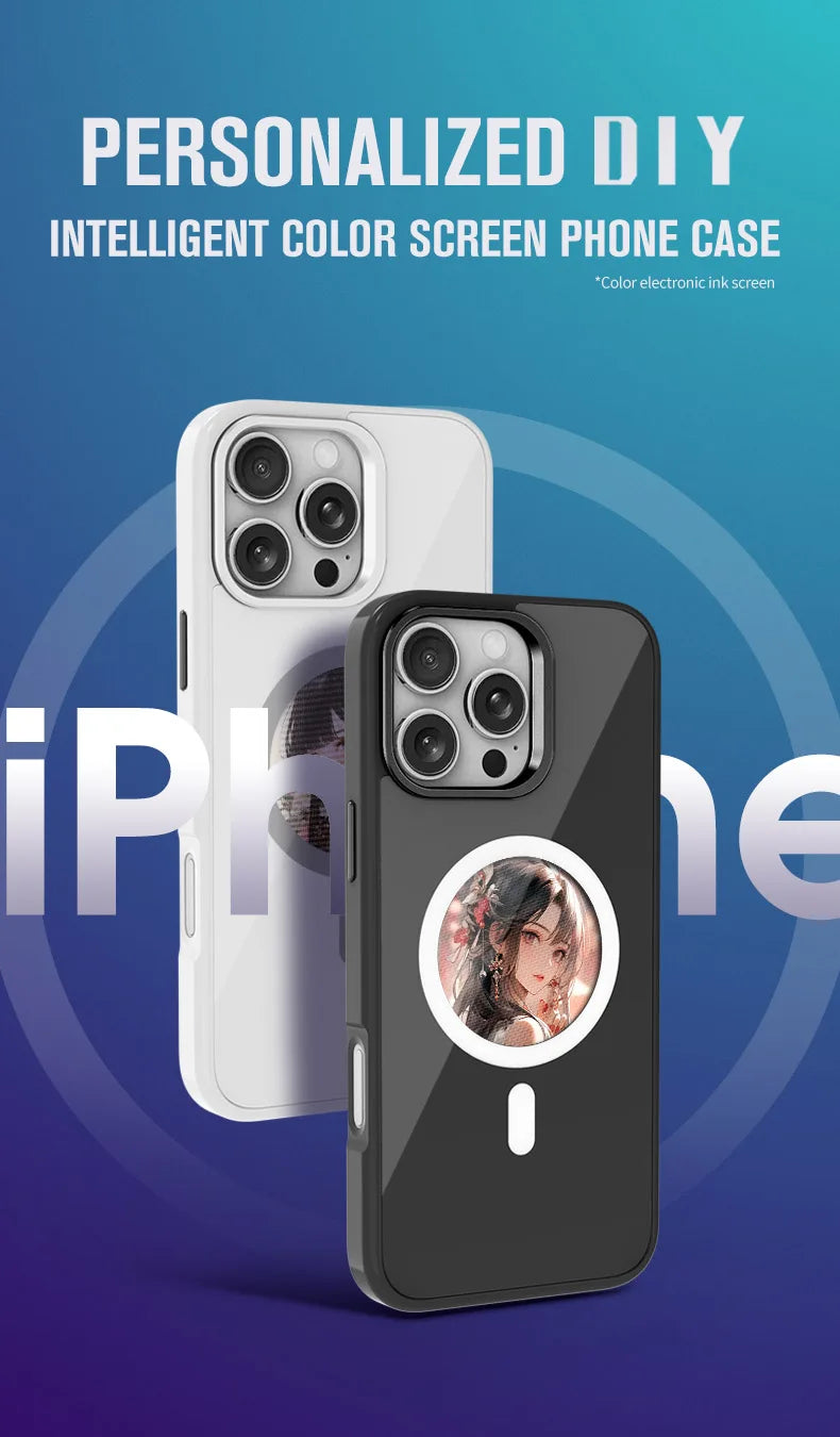 2.53 inches E-ink phone case photos Display Wireless transmission DIY screen for iphone 16/15/14/13 Round Support Magsafe