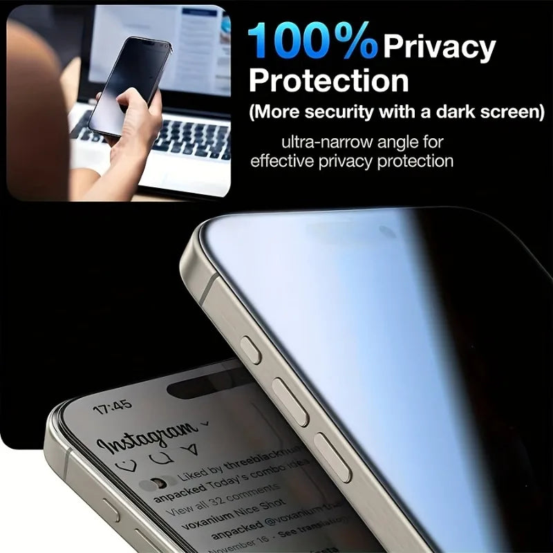 4Pcs Full Coverage Tempered Glass Privacy Screen Protector For IPhone 17 16 15 Pro Max 16e 14 13 12 11 Pro Mini XR XS Max Glass