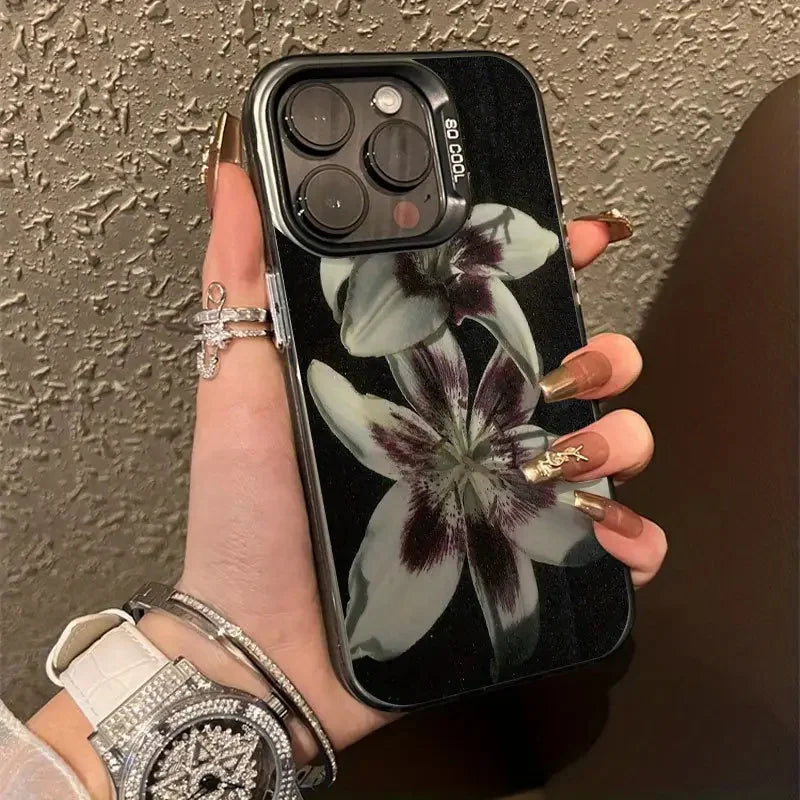 Oil Painting Lily Flower Retro Pattern Phone Case For iPhone 16 15 14 17 Air Pro Max 16E 13 12 11 7 8 SE 2022 Shockproof Cover