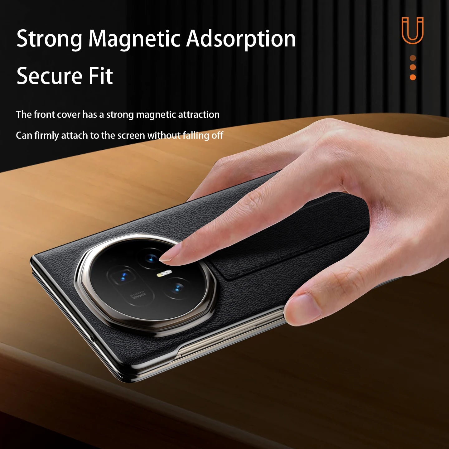 LANGSIDI Smart Flip Phone Case for Honor Magic V5 Magnetic Wrist Strap Slidable Stand Kickstand Luxuxy Leather Cover