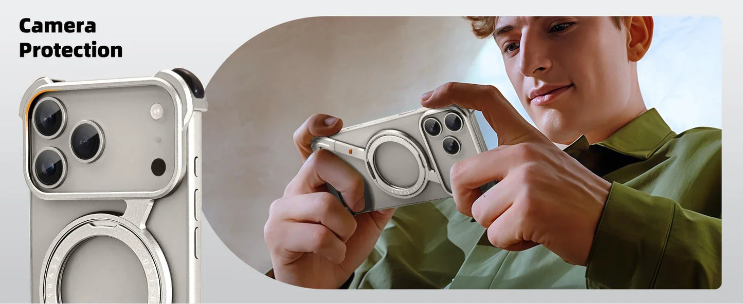 Eary Z Case for iPhone 17 Pro Max Air Phone Case Frameless with 360°Rotation Magnetic Stand Magsafe Shockproof Protective Cover