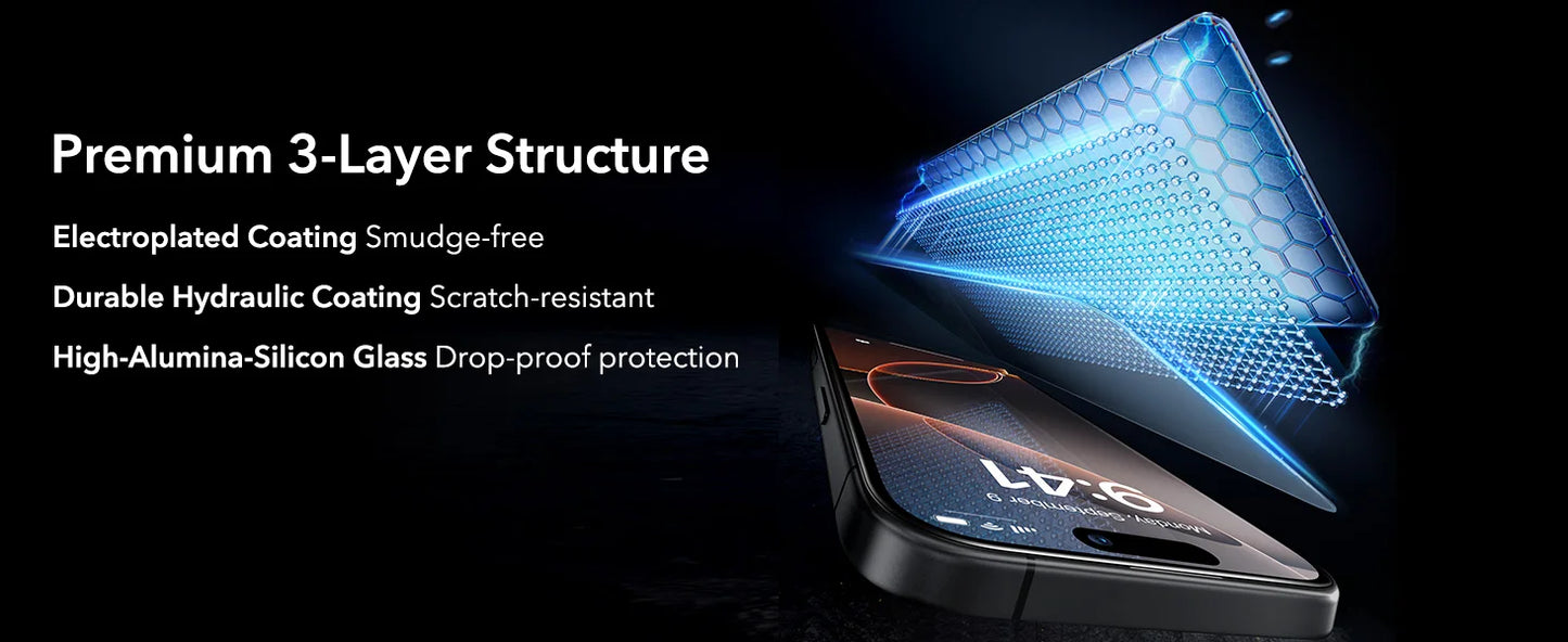 ESR 3 Pack for iPhone 16/15/14/13 Pro Max Screen Protector Full Cover Anti-Peek HD Tempered Glass Screen Film For iphone 16 Plus