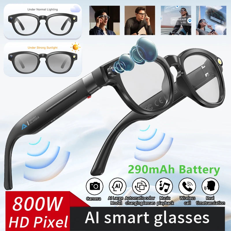 LIGE AI Smart Glasses 4K HD Camera 32GB Memory BT Call Voice Assistant Translate Touch Control Music Player sunglasses Men Women