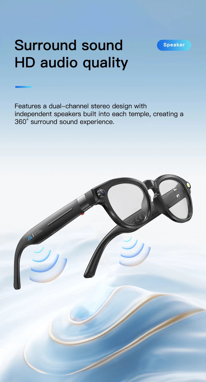 LIGE AI Smart Glasses 4K HD Camera 32GB Memory BT Call Voice Assistant Translate Touch Control Music Player sunglasses Men Women