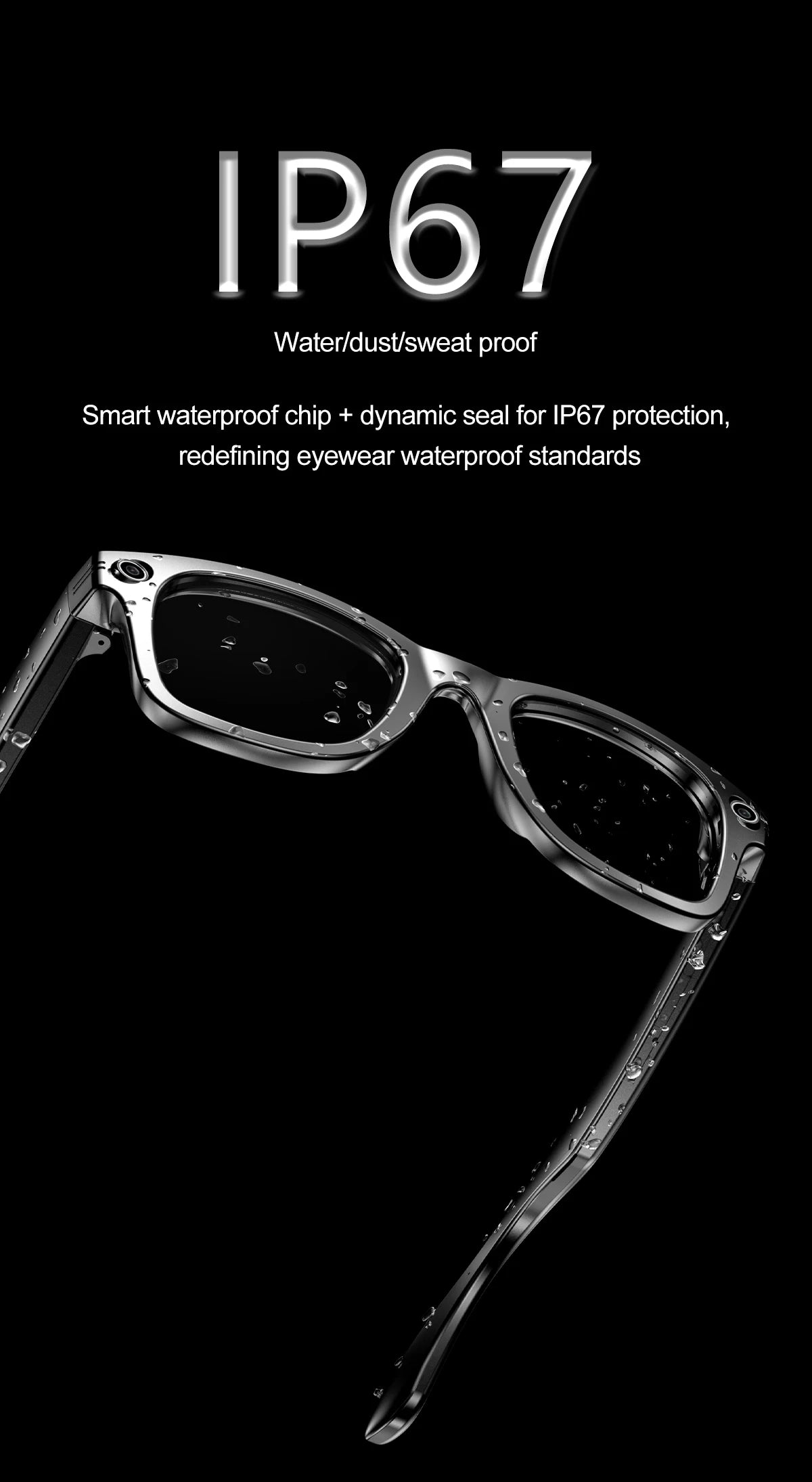 Smart Glasses Recording Videos AI Photo Recognition Answer Translation 260mAh Large Battery IP65 Waterproof Bluetooth Glasses
