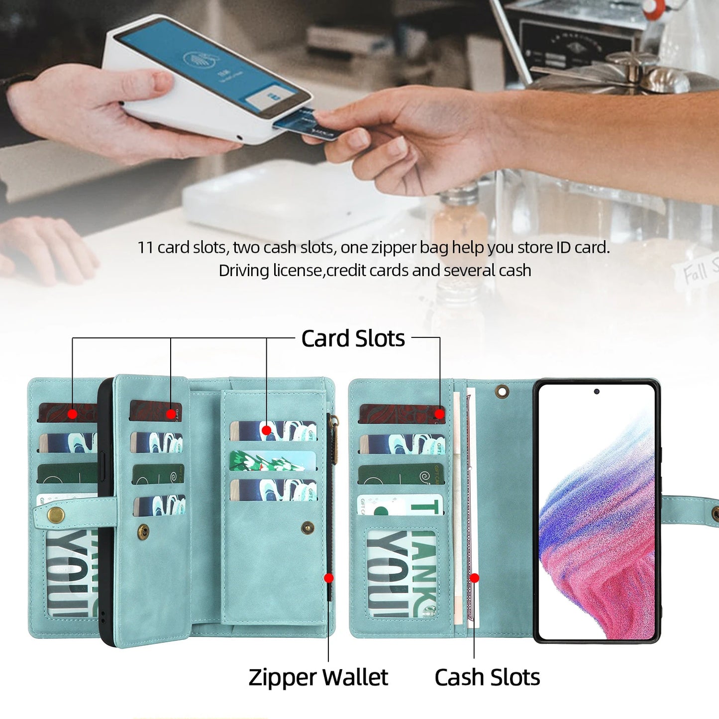 Detachable Magnetic Leather Case For Samsung Galaxy A73 A71 A54 A53 A52 A51 A34 A33 A15 A55 A35 Zipper Wallet Cards Holder Cover