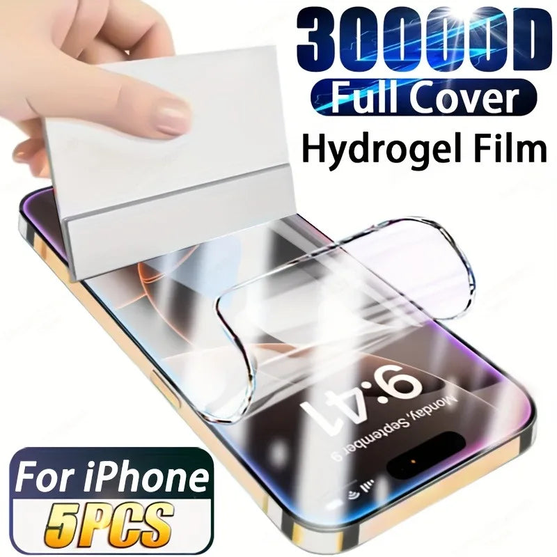 5Pcs Hydrogel Film For iPhone 17 Pro Max 17 Air 16 15 14 13 12 11 Pro Max Plus Full Cover Screen Protector