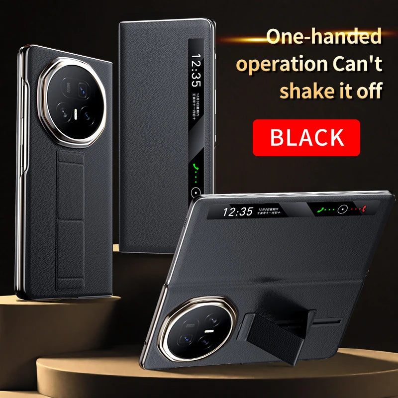 LANGSIDI Smart Flip Phone Case for Honor Magic V5 Magnetic Wrist Strap Slidable Stand Kickstand Luxuxy Leather Cover