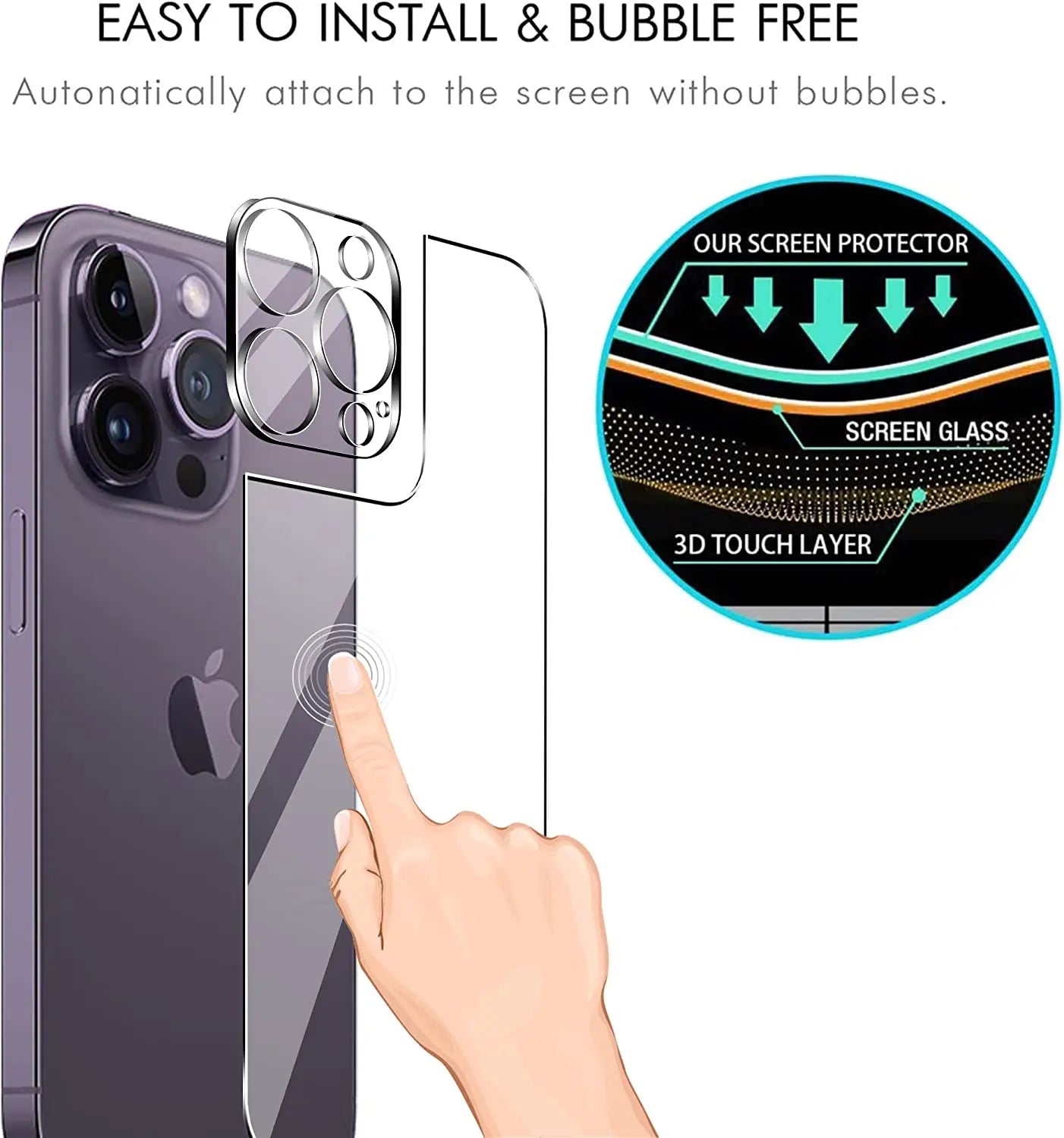 4in1[2 Back Glass + 2 Lens Glass] Clear Phone Tempered Glass For iPhone 16 15 14 Plus 13 12 Mini 11 Pro Max Back Screen Film