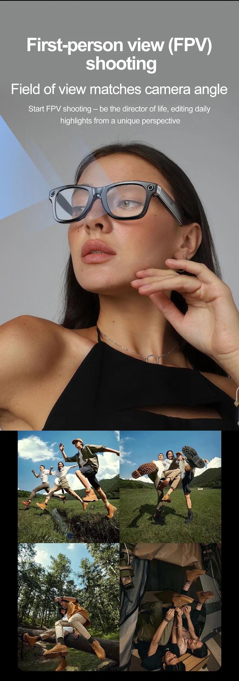 Smart Glasses Recording Videos AI Photo Recognition Answer Translation 260mAh Large Battery IP65 Waterproof Bluetooth Glasses