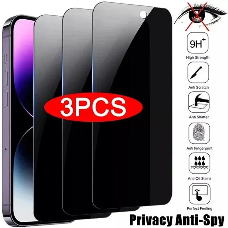 3Pcs Privacy Screen Protector For iPhone 17 16 15 14 13 11 12 Pro Max Mini Plus Anti-spy Protective Glass For iPhone XR X XS 16e