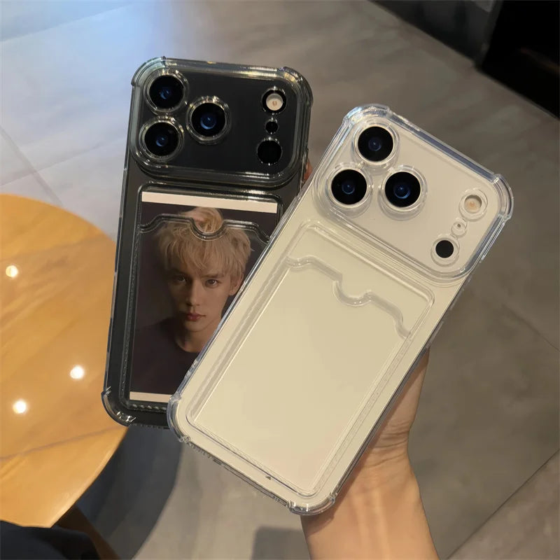 Shockproof Card Slot Holder Pocket Phone Case For iPhone 17 13 12 11 Pro Max 17 Air Clear Cases For iPhone 16 15 14 Plus Cover