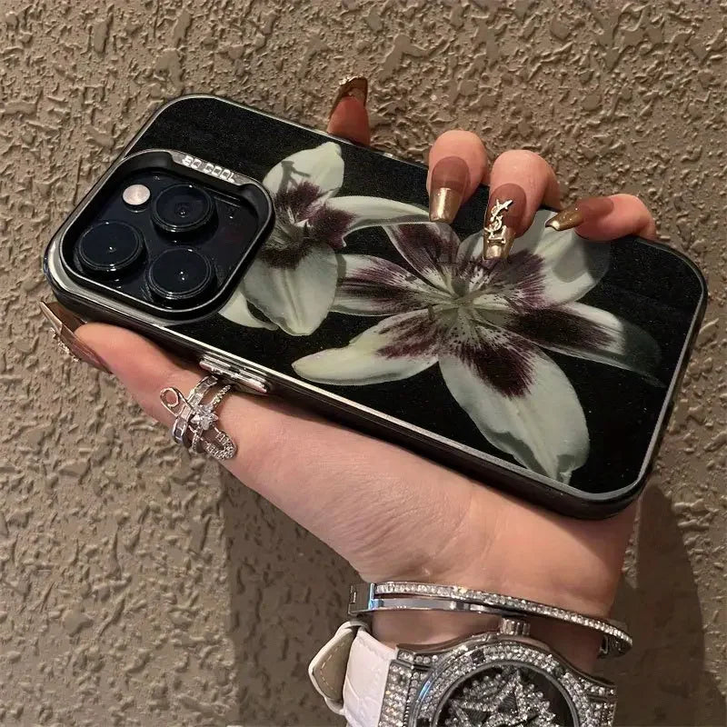 Oil Painting Lily Flower Retro Pattern Phone Case For iPhone 16 15 14 17 Air Pro Max 16E 13 12 11 7 8 SE 2022 Shockproof Cover