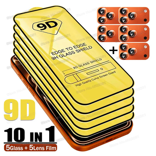 10 IN 1 9D Full Tempered Glass For iPhone 17 16 15 14 13 12 11 Pro Max Plus Mini 16e Screen Protector For iPhone 17 Pro Max Air
