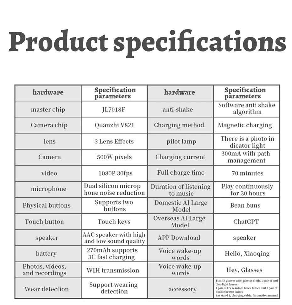 500W Camera Glasses Translate Smart Glasses Voice Call Music Sunglasses AI GPT Camera BT&WIFI Video Recording Anti-blue Light