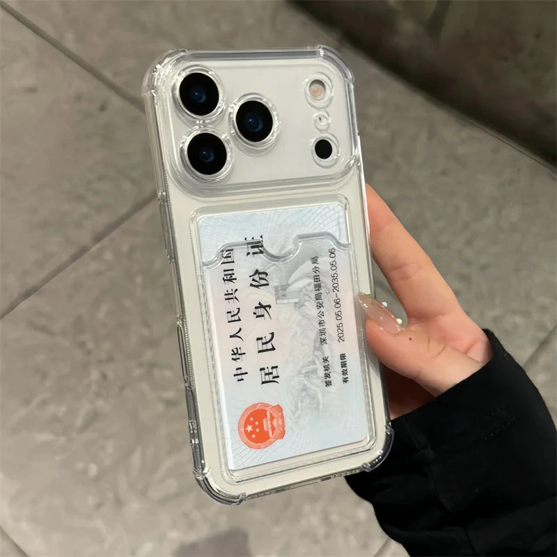 Shockproof Card Slot Holder Pocket Phone Case For iPhone 17 13 12 11 Pro Max 17 Air Clear Cases For iPhone 16 15 14 Plus Cover