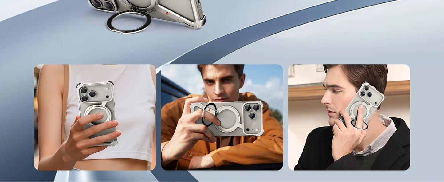 Eary Z Case for iPhone 17 Pro Max Air Phone Case Frameless with 360°Rotation Magnetic Stand Magsafe Shockproof Protective Cover