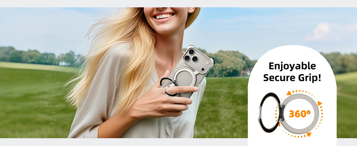 Eary Z Case for iPhone 17 Pro Max Air Phone Case Frameless with 360°Rotation Magnetic Stand Magsafe Shockproof Protective Cover