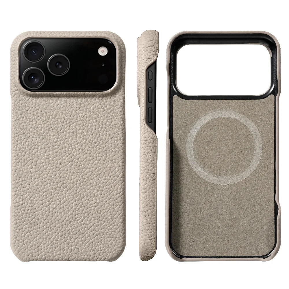 for Magsafe Case for iPhone 17 Air 15 16 Pro Max 17Pro Lychee Natural Cowhide Leather Magnetic Protector Luxury Phone Back Cover