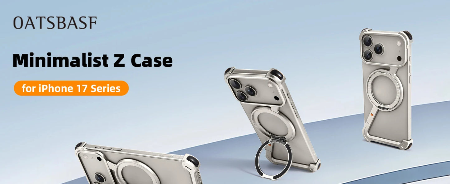 Eary Z Case for iPhone 17 Pro Max Air Phone Case Frameless with 360°Rotation Magnetic Stand Magsafe Shockproof Protective Cover