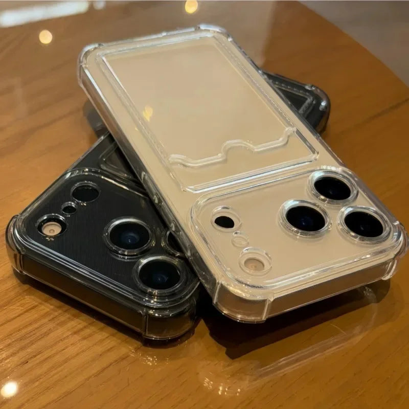 Shockproof Card Slot Holder Pocket Phone Case For iPhone 17 13 12 11 Pro Max 17 Air Clear Cases For iPhone 16 15 14 Plus Cover