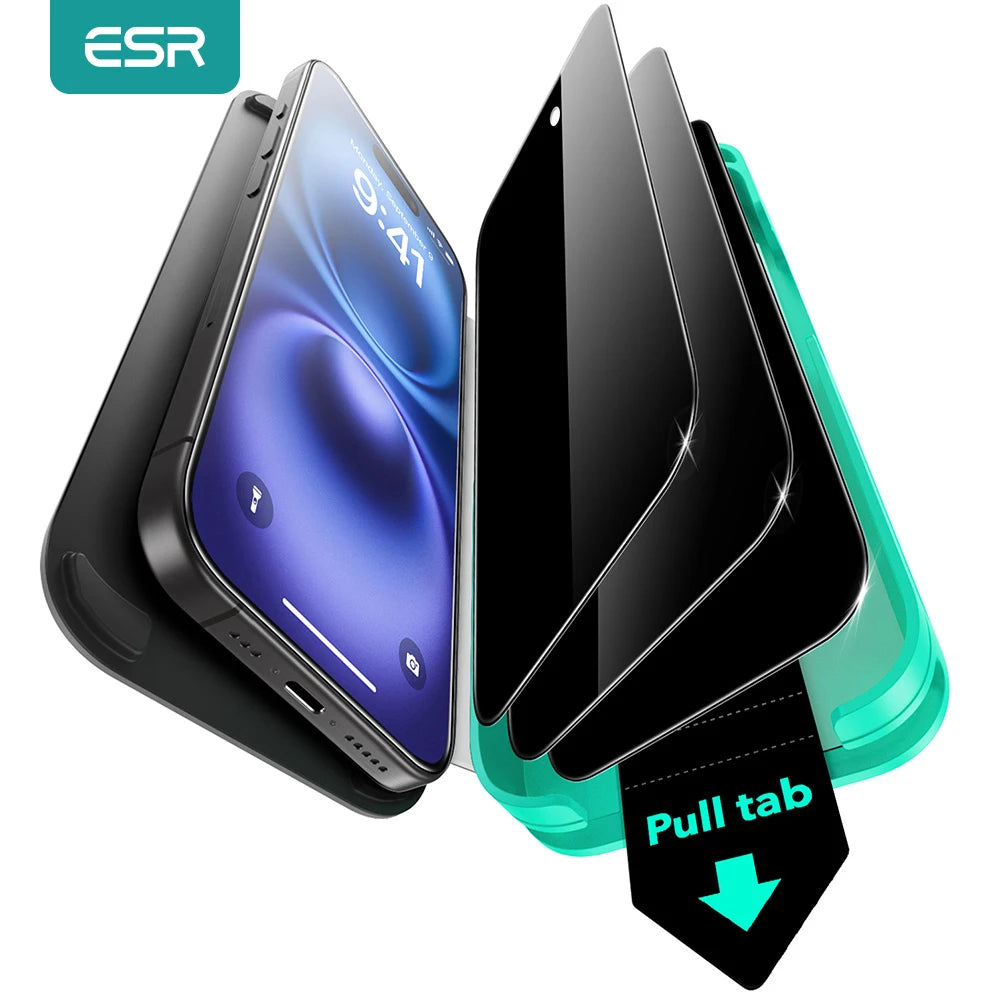 ESR 3 Pack Privacy Screen Protector for iPhone 15/14/16 Pro Max Military Grade Anti-spy Tempered Glass Film iPhone 16e/16 Plus