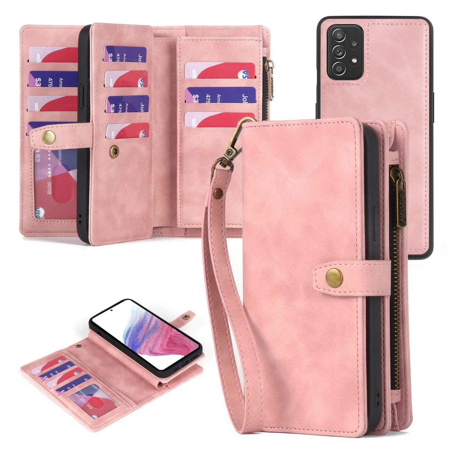 Detachable Magnetic Leather Case For Samsung Galaxy A73 A71 A54 A53 A52 A51 A34 A33 A15 A55 A35 Zipper Wallet Cards Holder Cover