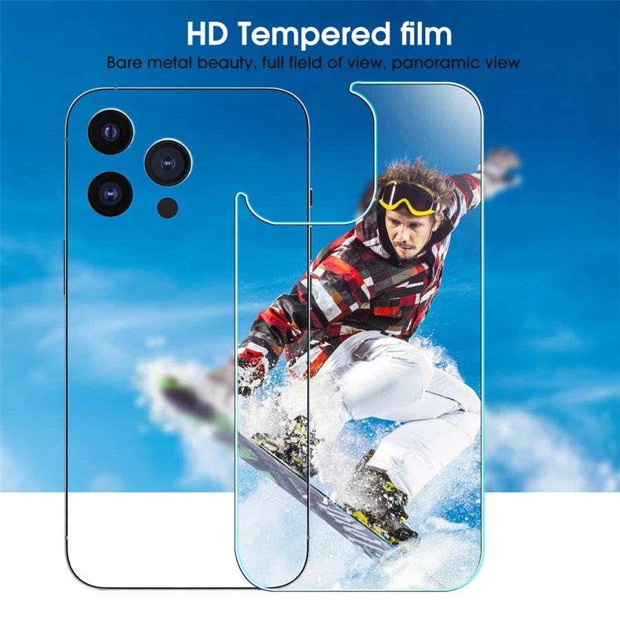 4in1[2 Back Glass + 2 Lens Glass] Clear Phone Tempered Glass For iPhone 16 15 14 Plus 13 12 Mini 11 Pro Max Back Screen Film