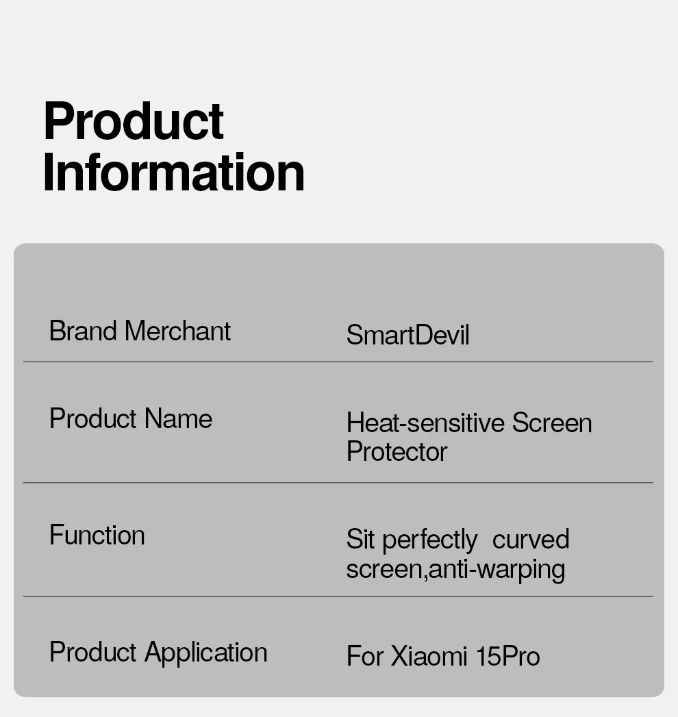 SmartDevil Heat sensitive Screen Protector For Xiaomi 15 15Pro Full Screen Soft Film For 15ultra 14 Pro Curved Screen