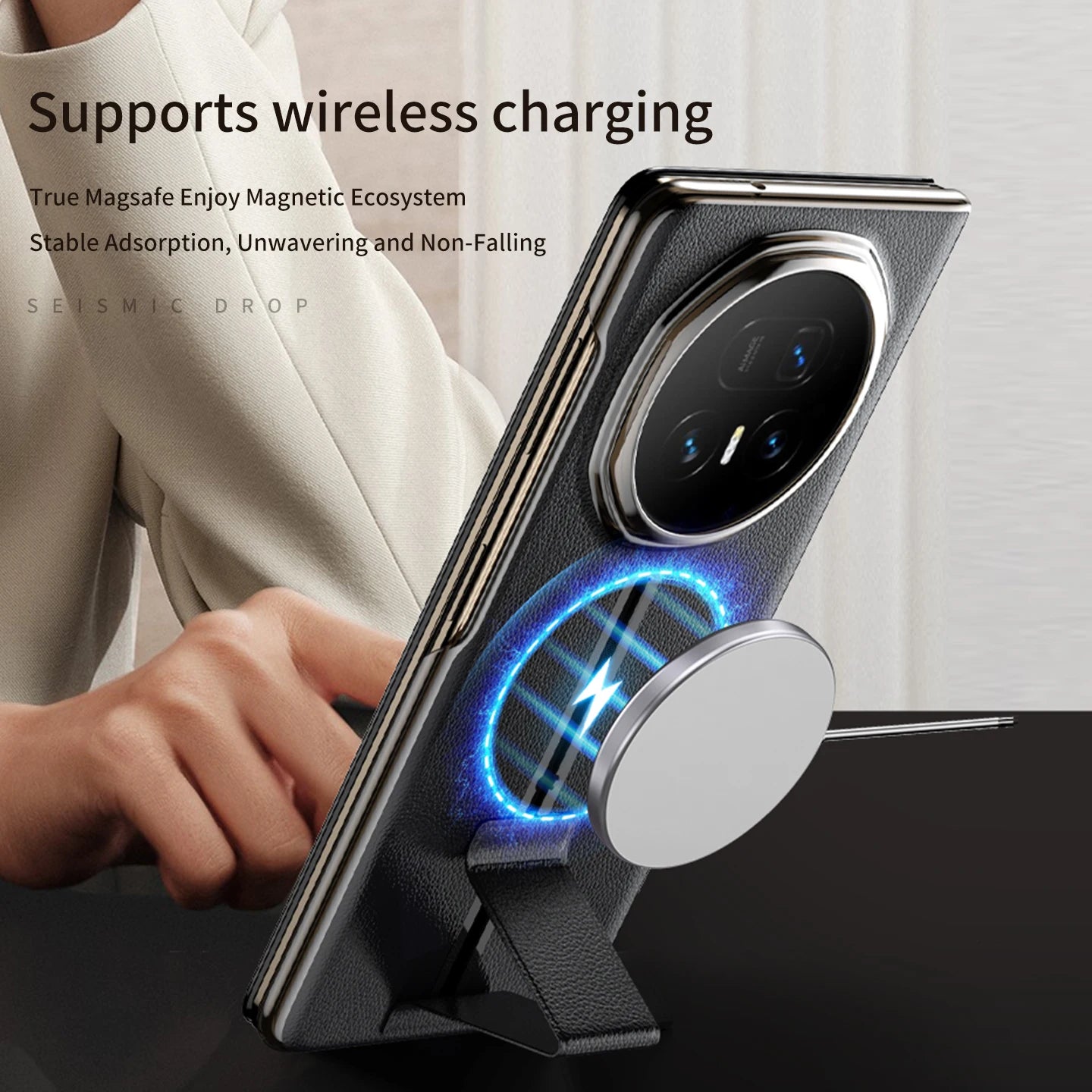 LANGSIDI Smart Flip Phone Case for Honor Magic V5 Magnetic Wrist Strap Slidable Stand Kickstand Luxuxy Leather Cover