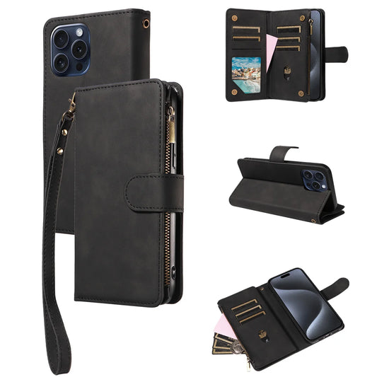 Skin Friendly Leather Phone Case for Xiaomi POCO X3 X5 C3 M2 M5S 11T 11Lite 12 12T 13Lite14 with Card Slots Zipper Wallet Cover