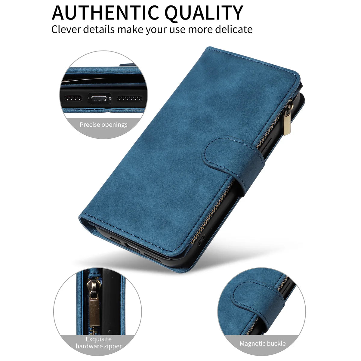 Skin Friendly Leather Phone Case for Xiaomi POCO X3 X5 C3 M2 M5S 11T 11Lite 12 12T 13Lite14 with Card Slots Zipper Wallet Cover