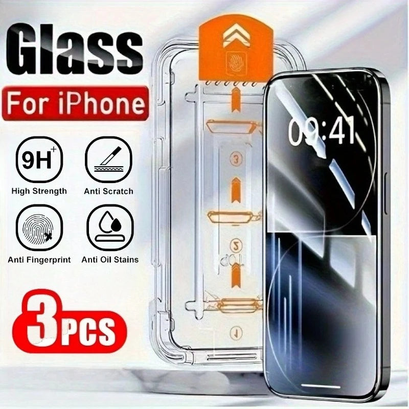3Pcs Ultra Clear Full Screen Protector for iPhone 17 16 15 Pro Max 16 15 Plus 14 13 12 Pro XS XR 17 Air Easy Install Glass Film