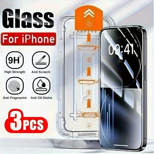 3Pcs Ultra Clear Full Screen Protector for iPhone 17 16 15 Pro Max 16 15 Plus 14 13 12 Pro XS XR 17 Air Easy Install Glass Film