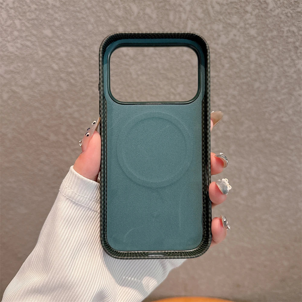 For Magsafe Magnetic Wireless Charging Luxury Solid Color Carbon Fiber Phone Case For iPhone 17 Pro Max 17 Air Bumper Back Cover