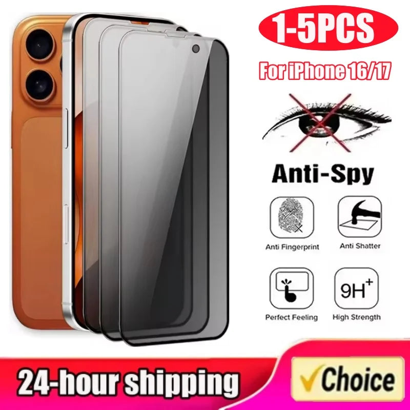 1-5PCS Anti-spy Glass for IPhone 16 Plus 17 Pro Max Full Cover Privacy Screen Protector For iPhone 17 Air 16 Pro Max Glass