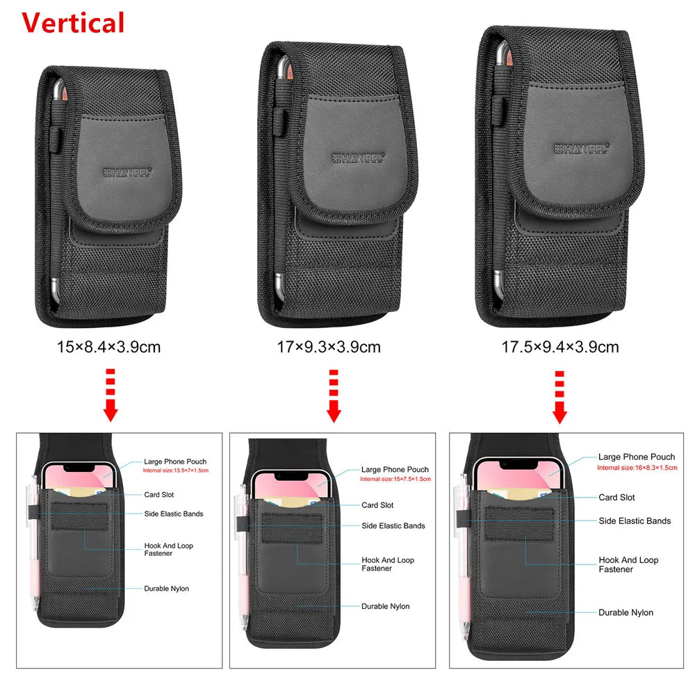 4.7-6.8inch Phone Nylon Pouch Multifunction Cell Phone Belt Clip Carrying Holster Case Waist Bag For iPhone,Samsung ,Smartphones