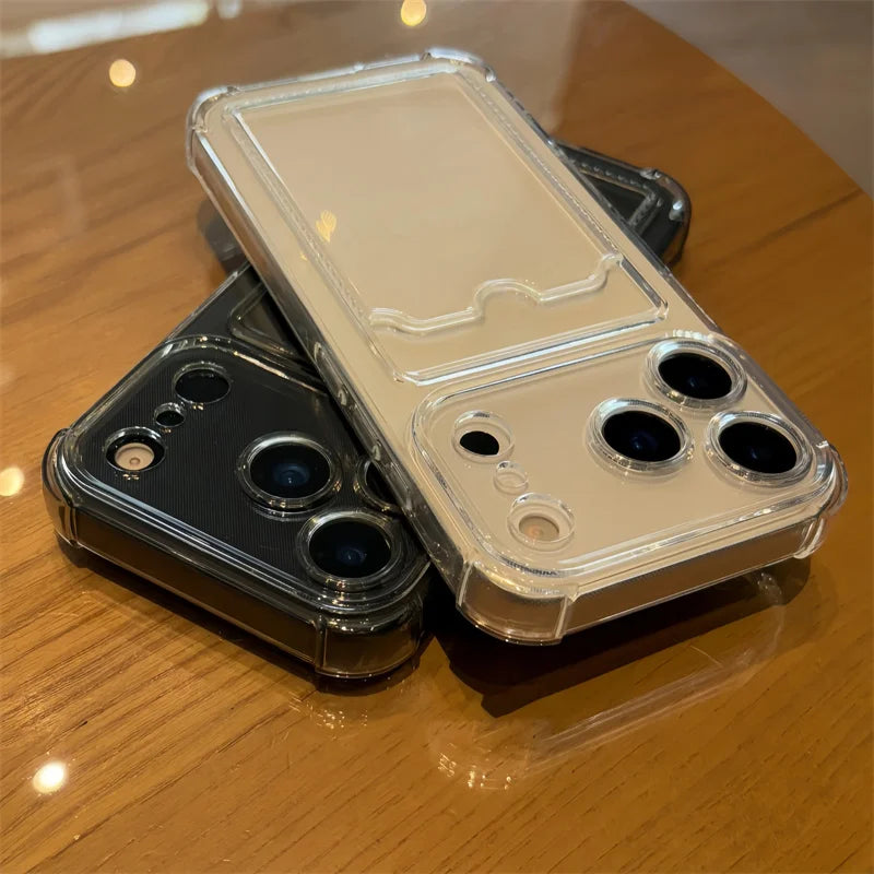 Shockproof Card Slot Holder Pocket Phone Case For iPhone 17 13 12 11 Pro Max 17 Air Clear Cases For iPhone 16 15 14 Plus Cover