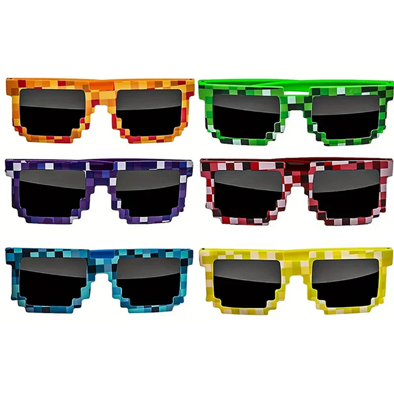 24Pcs Pixel Theme Party Favors 12 Pairs Pixelated Sunglasses and 12 Silicone Bracelets Birthday decoration party supplies Gift